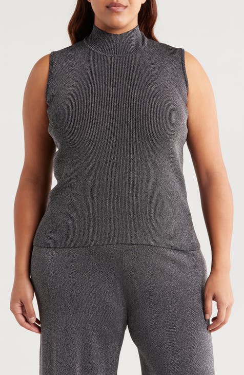 Ribbed Metallic Sleeveless Sweater (Plus)