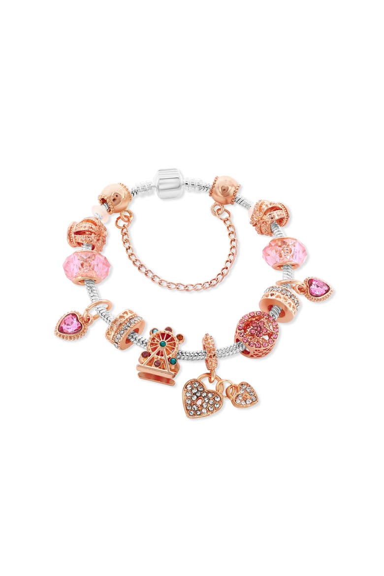 Two Tone Heart Locket Charm Bracelet, Alternate, color, Rose