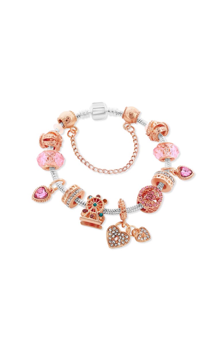 Donatello Gian Two Tone Heart Locket Charm Bracelet, Alternate, color, Rose