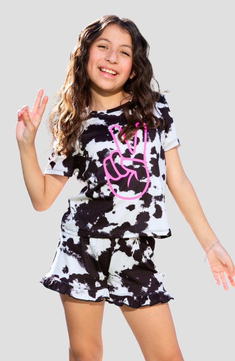 PixieLane Kids' Simply Soft Easy Graphic T-Shirt, Alternate, color, Black Tie Dye Neon Pink Peace