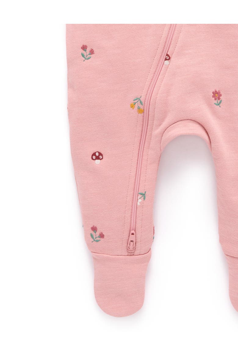 Embroidered Fleece Zip Baby Girl Footie, Alternate, color, Blush Forest Broderie