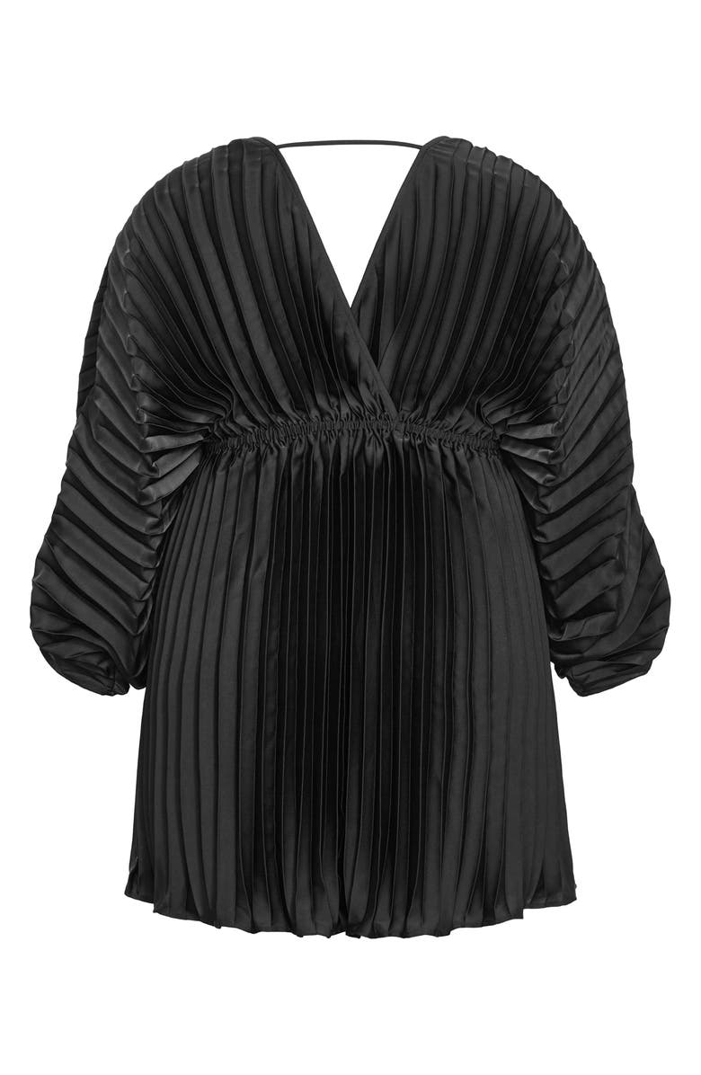 City Chic Chloe Pleated Long Sleeve Satin Minidress, Alternate, color, 