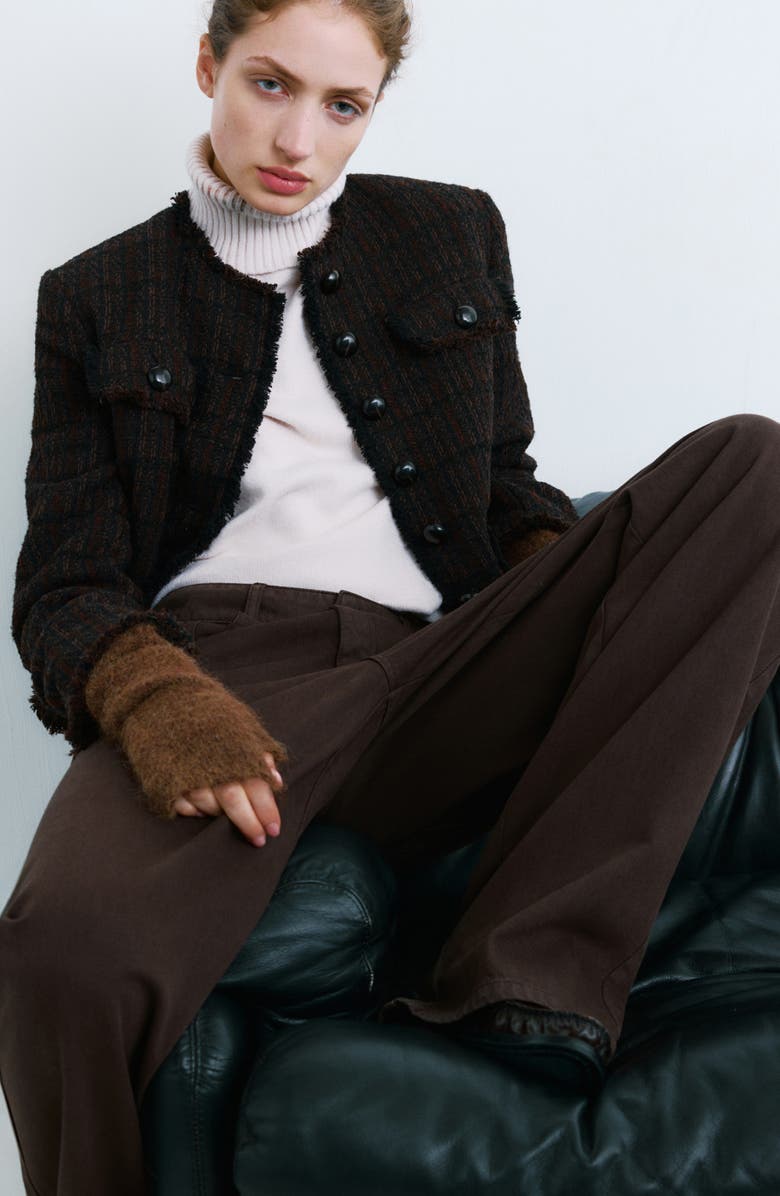 MANGO Pocket Tweed Jacket, Alternate, color, Chocolate