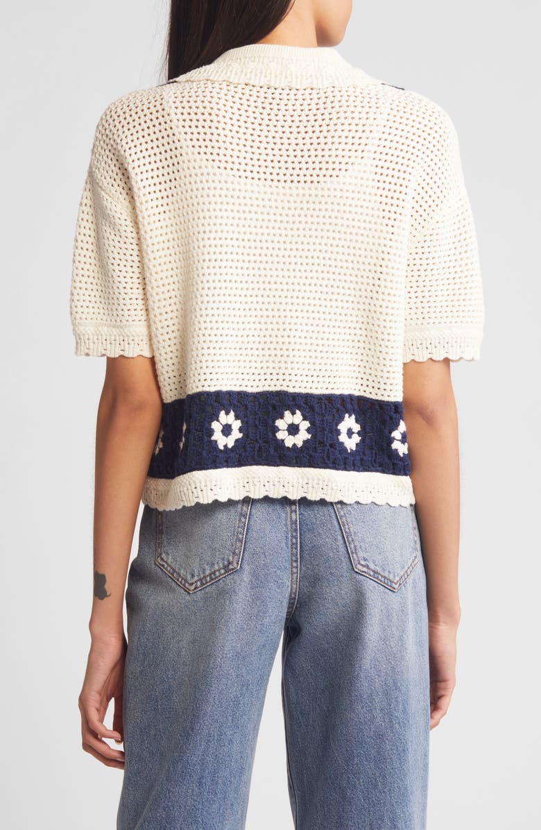 Rails Milan Crochet Accent Open Stitch Short Sleeve Cotton Sweater, Alternate, color,