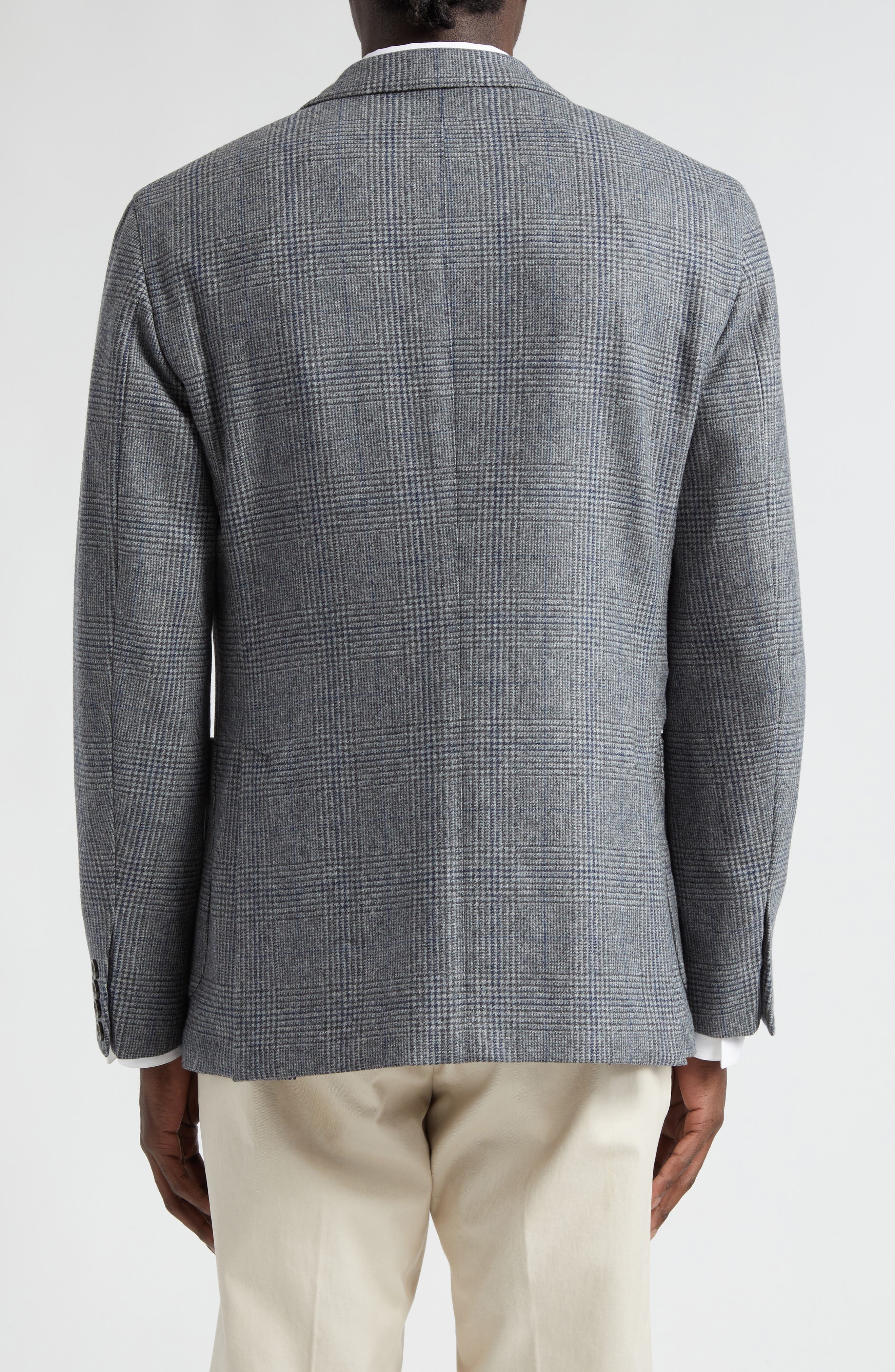 Grey Plaid Peak Lapel Virgin Wool Sport Coat - image 2