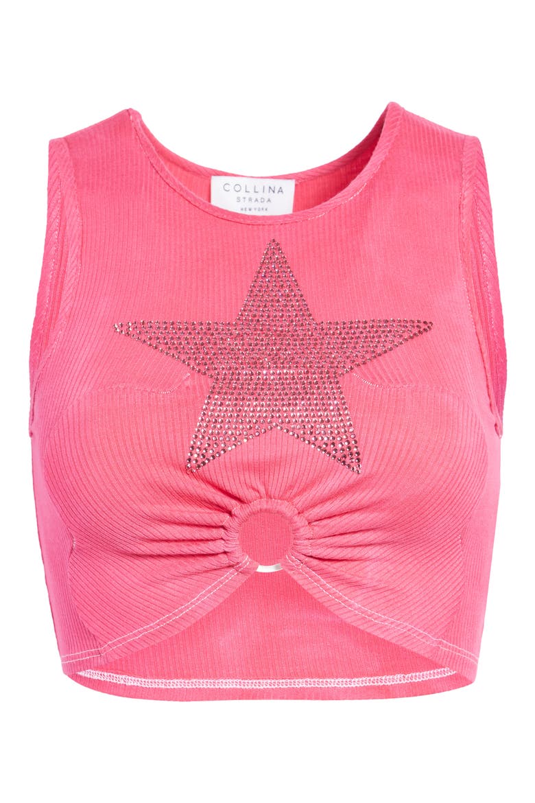 Crop Rhinestone Star Cutout Rib Tank, Alternate, color, HOT PINK