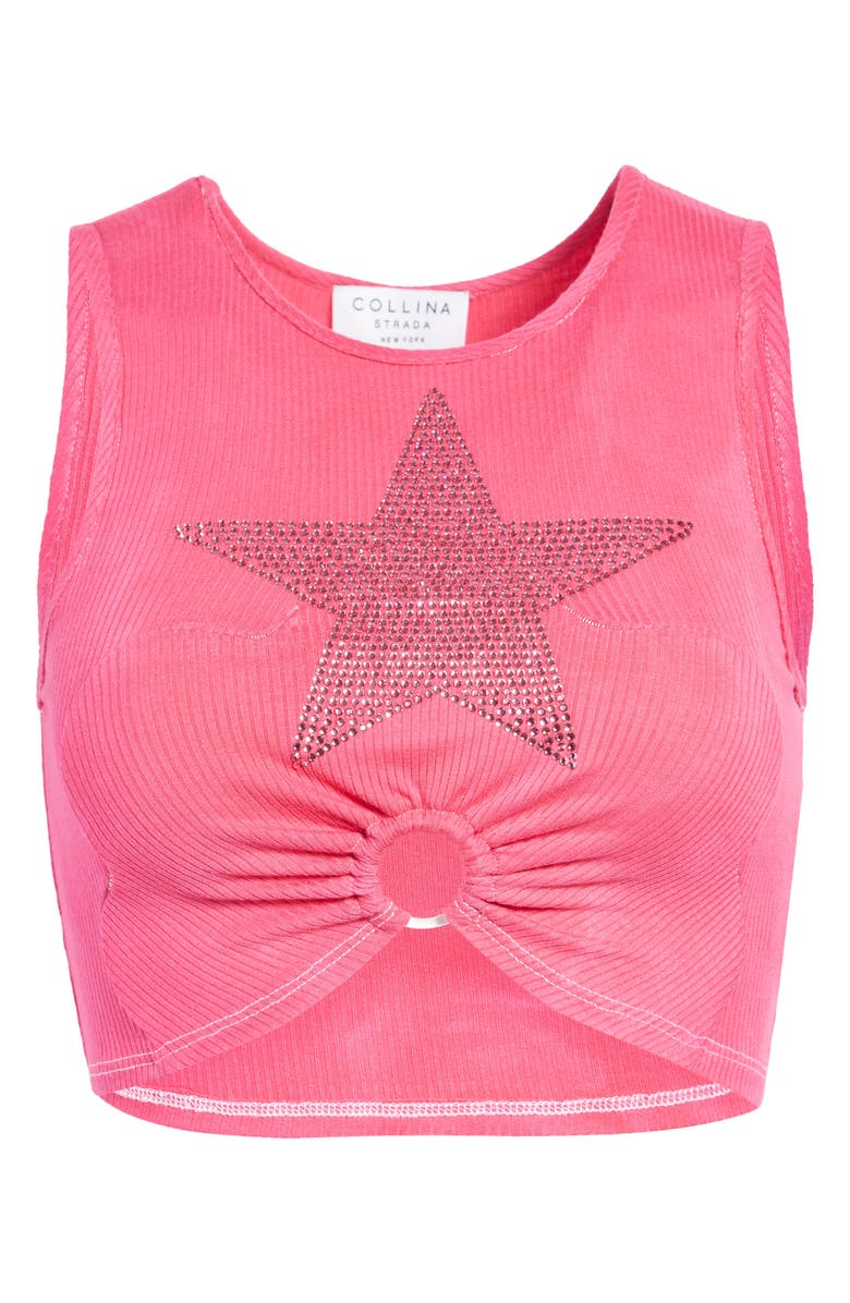 Collina Strada Crop Rhinestone Star Cutout Rib Tank, Alternate, color, 