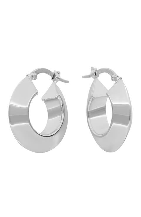 14K Gold Beveled Tube Huggie Hoop Earrings