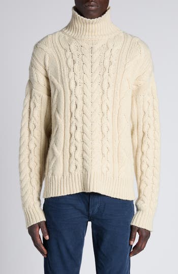 TOM FORD Cable Stitch Wool, Cashmere & Mohair Turtleneck