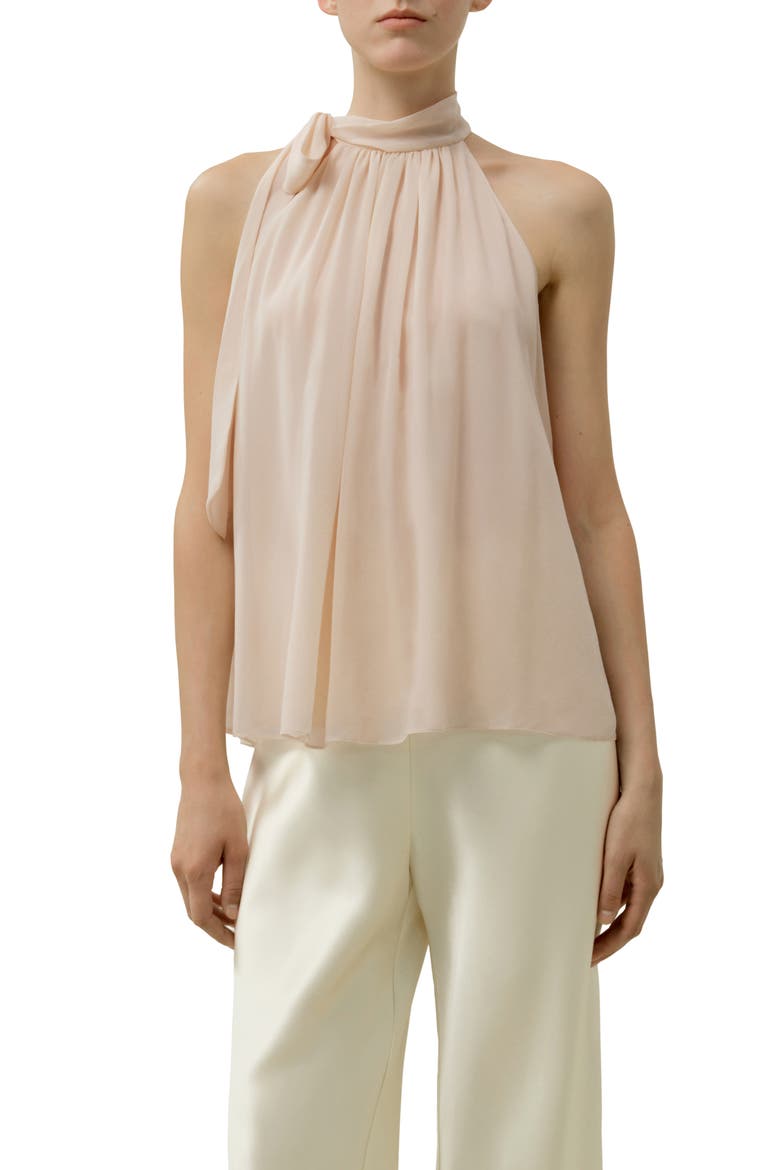 Women's Silk Georgette Tie-Neck Blouse, Main, color, Dusty Pink