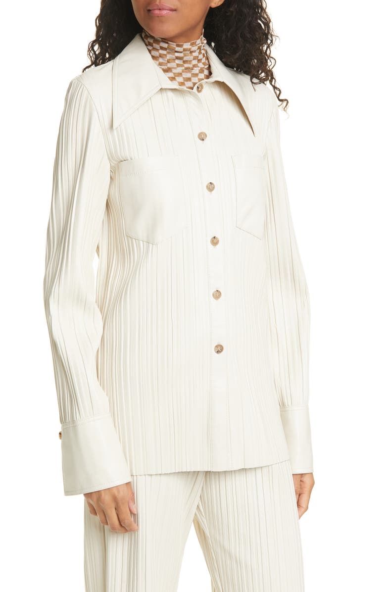 Nanushka Blaine Pleated Button-Up Tunic Shirt, Alternate, color,