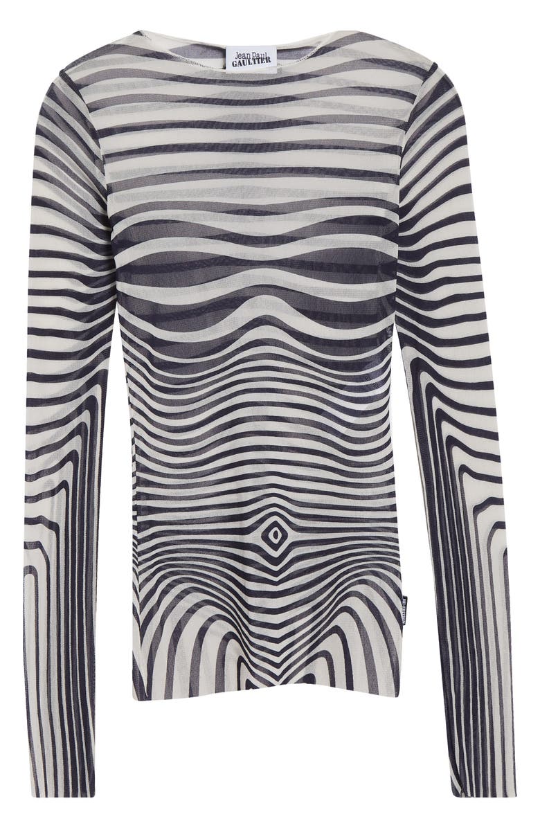 Jean Paul Gaultier Re-Edition Body Morphing Trompe l'Oeil Long Sleeve Mesh Top, Main, color, Ecru/ Navy