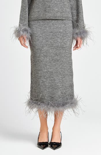 Wayf Sadie Feather Trim Knit Skirt