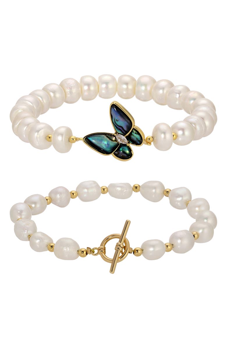 EYE CANDY LOS ANGELES Mort Bleu Set of 2 Butterfly & Imitation Pearl Bracelets, Main, color, Gold