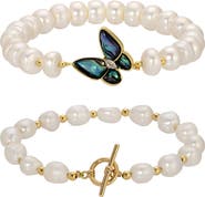 EYE CANDY LOS ANGELES Mort Bleu Set of 2 Butterfly & Imitation Pearl Bracelets