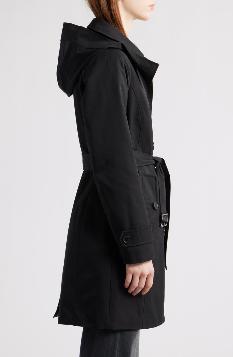 Michael Kors Water Resistant Trench Coat with Removable Hood, Alternate, color, Black