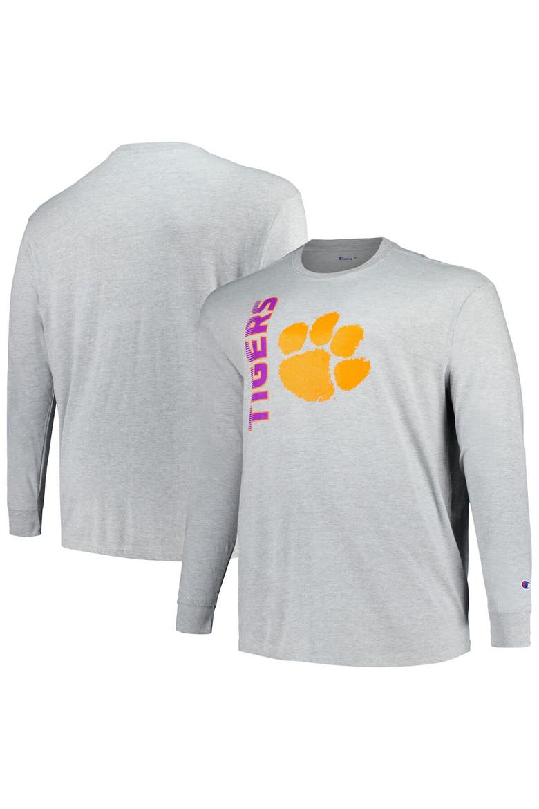 Men's Champion Heather Gray Clemson Tigers Big & Tall Mascot Long Sleeve T-Shirt, Main, color, Heather Gray
