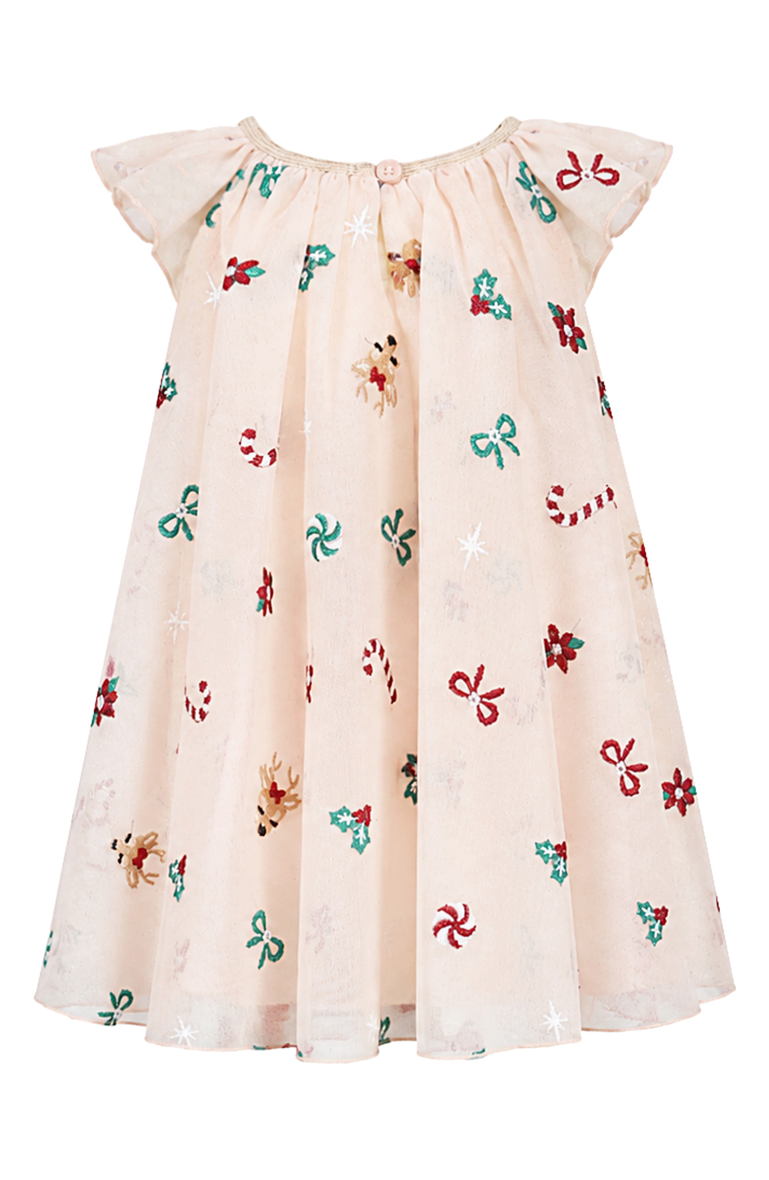 Zunie Holiday Icon Embroidered Flutter Sleeve Glitter Mesh Dress ...