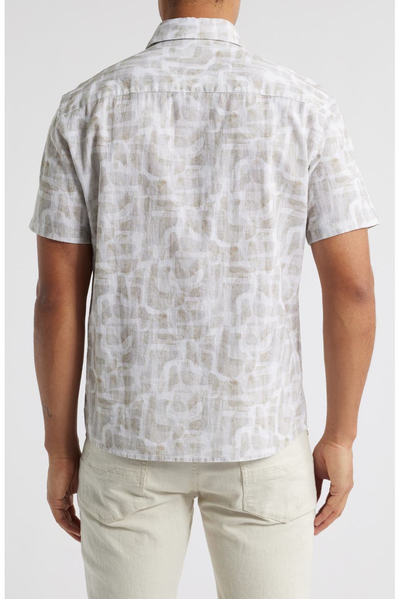 Steinway Short Sleeve Cotton & Linen Button-Up Shirt, Alternate, color, TAN
