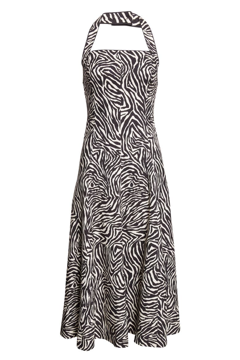 Zebra Print Halter Midi Dress, Alternate, color, BLACK/ LINEN