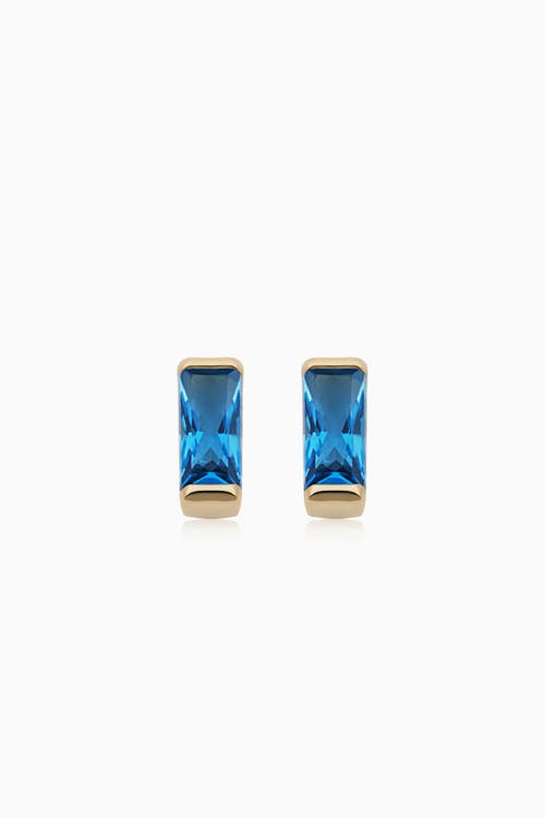 Oradina 14k Gold Fresco Baguette Micro Studs Earrings In Yellow Gold - Blue Zirconia