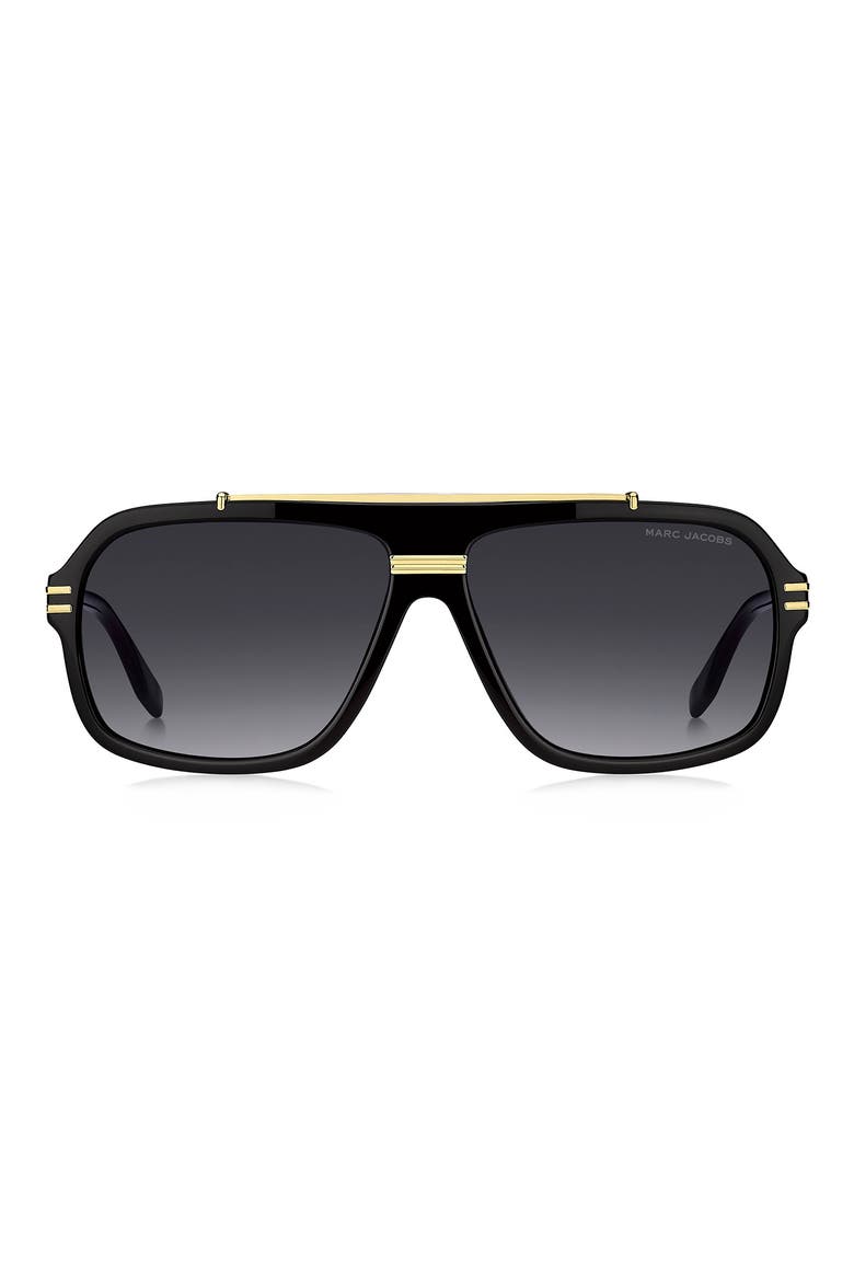 58mm Gradient Flat Top Rectangular Sunglasses, Main, color, BLACK GOLD/ DARK GREY SF
