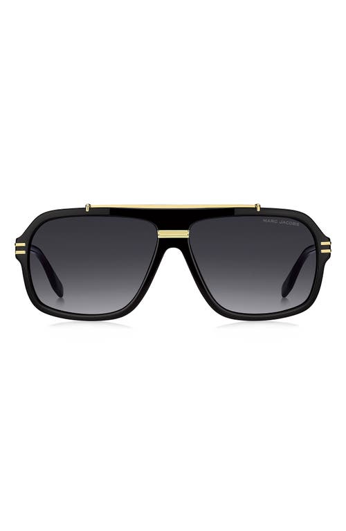 Marc Jacobs 58mm Gradient Flat Top Rectangular Sunglasses In Black Gold/dark Grey Sf