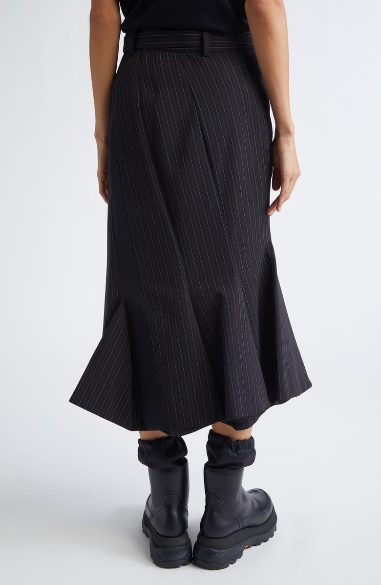 Sacai Stripe Asymmetric Midi Skirt, Alternate, color, Black