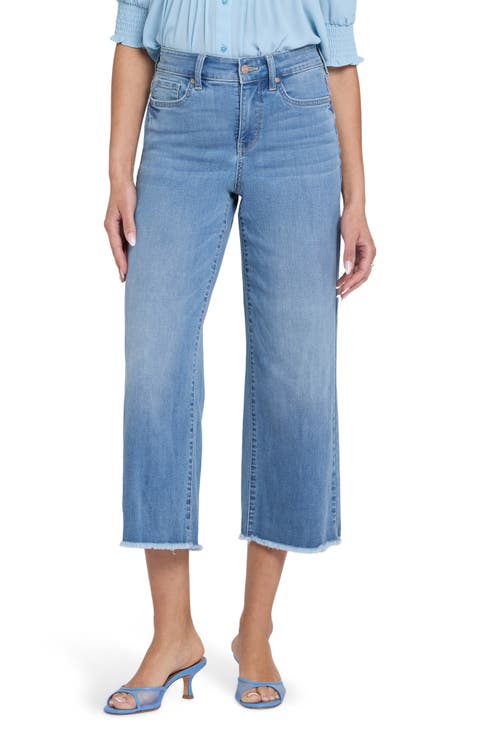 Coco High Waist Fray Hem Relaxed Crop Wide Leg Jeans (Vista Lakes)