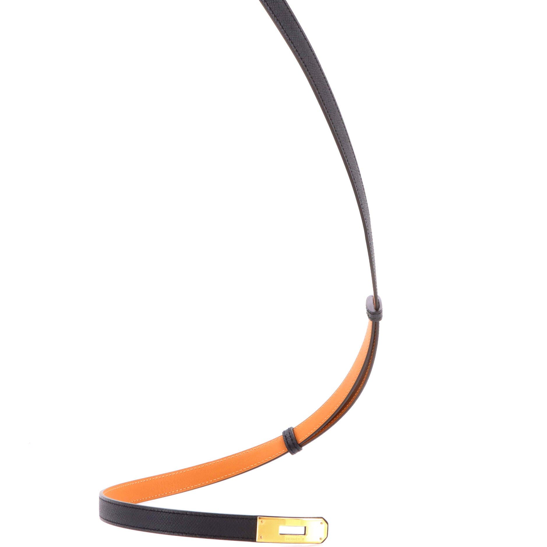 Pre-Owned Hermes Kelly Belt Leather Thin, Alternate, color, Black