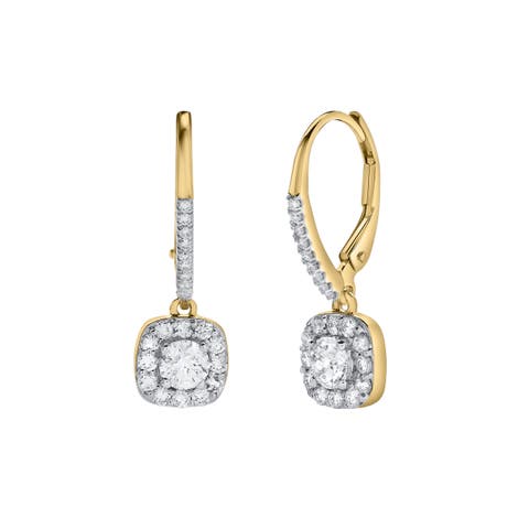 Skye Pave Square Shape Diamond Drop Huggie Hoop Earrings in 14K Gold