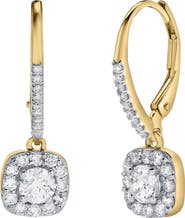 LuvMyJewelry Skye Pave Square Shape Diamond Drop Huggie Hoop Earrings in 14K Gold