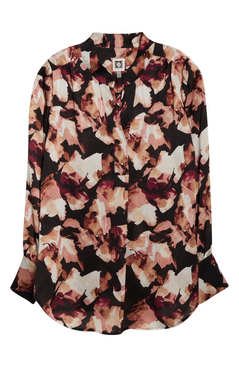 Anne Klein Printed Textured Crepe Long Sleeve Top, Alternate, color, Anne Black Multi