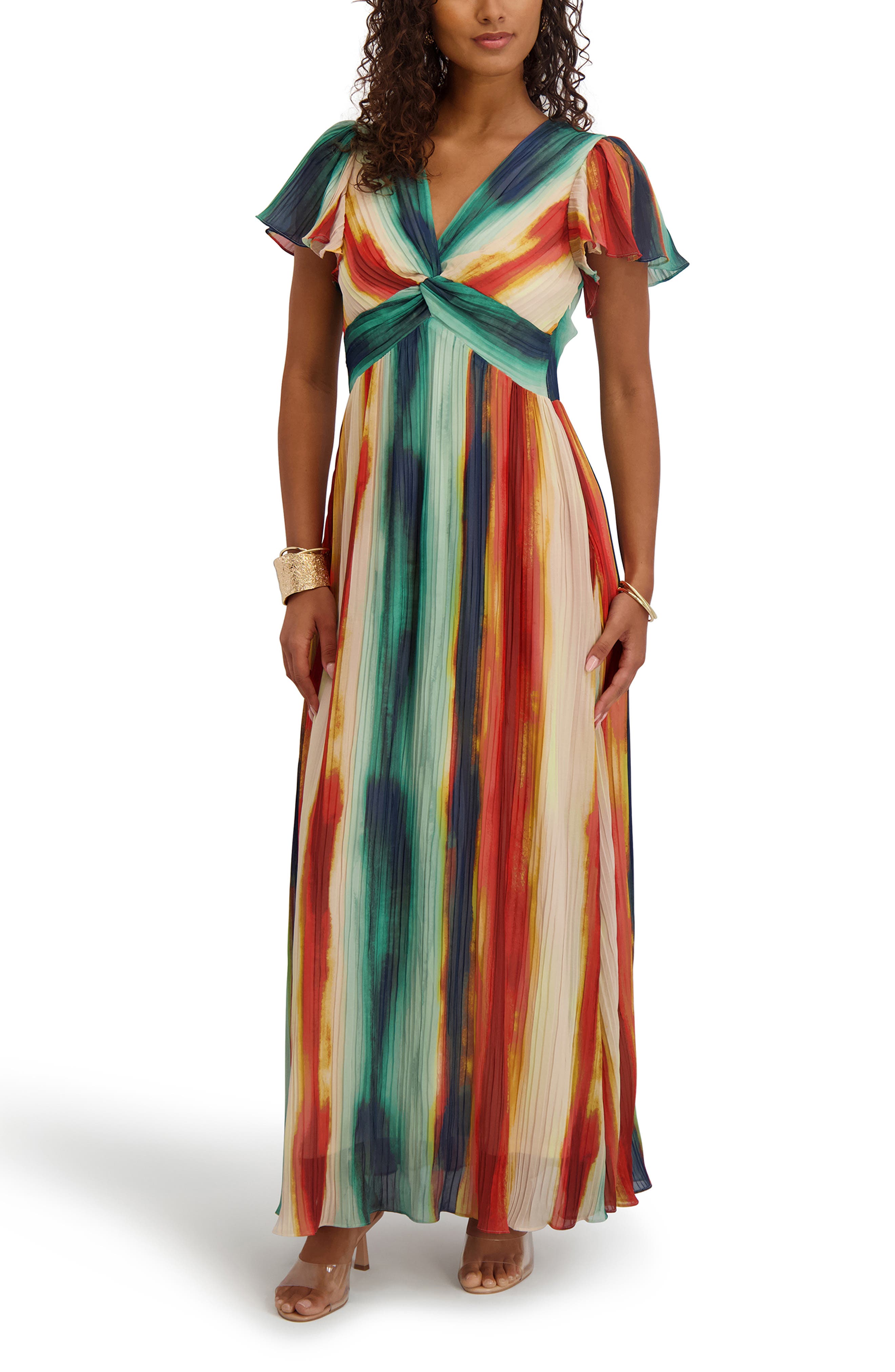 Kensie Stripe Chiffon Maxi Dress