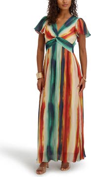 Kensie Stripe Chiffon Maxi Dress