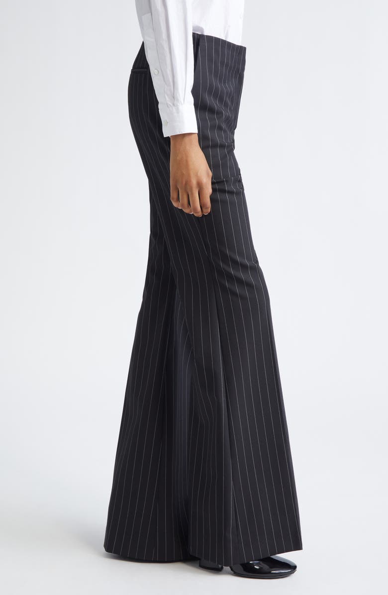 SPORTMAX Pinstripe Stretch Technical Wool Blend Gabardine Flare Pants, Alternate, color, Black