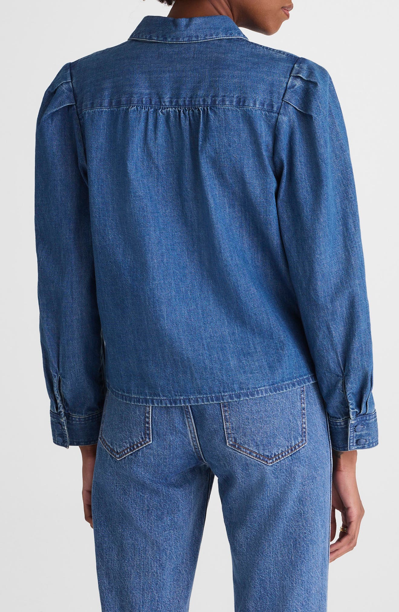Puff Sleeve Denim Button-Up Shirt - image 2