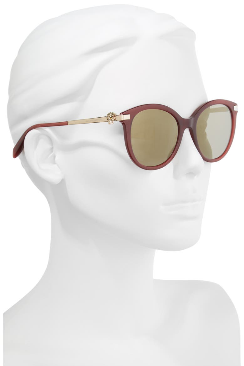 Alexander McQueen 53mm Rounded Cat Eye Sunglasses, Alternate, color, BURGUNDY