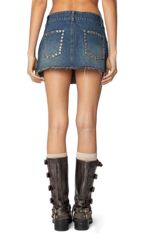 Edikted Tess Studded Denim Miniskirt In Dark-blue