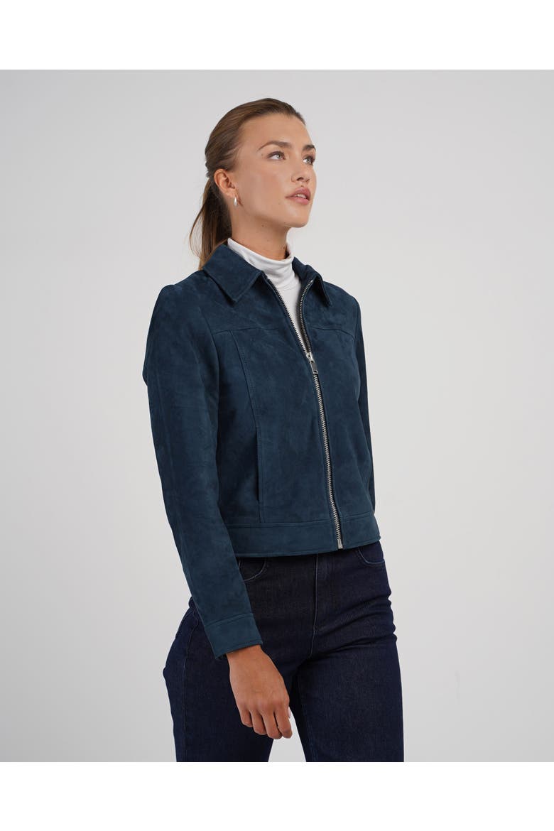 Harper Suede Bomber Jacket, Alternate, color, Marine Navy