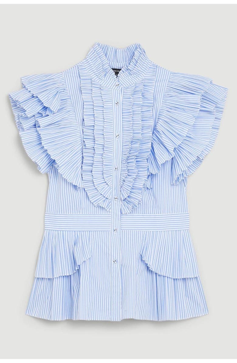 Karen Millen Sleeveless Striped Pleated Ruffle Blouse, Alternate, color, Stripe