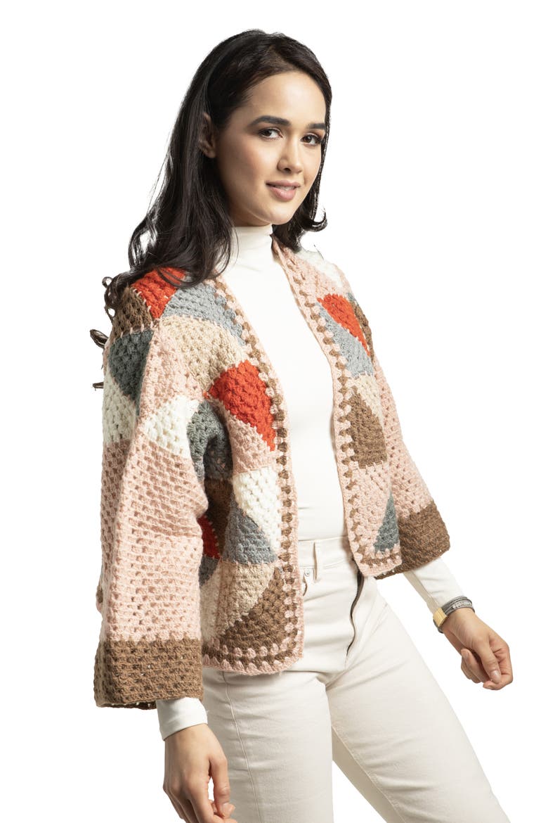 Geometric Crochet Short Jacket, Alternate, color, TAUPE