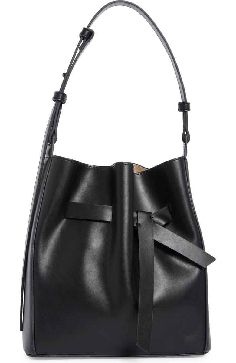 BCBG Knotted Faux Leather Bucket Bag, Main, color, Black