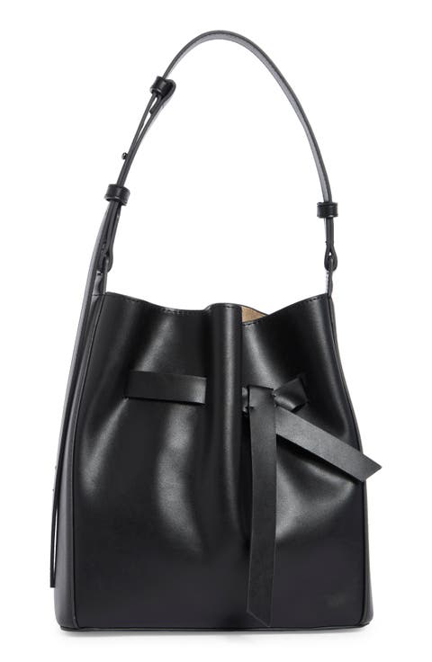 Knotted Faux Leather Bucket Bag