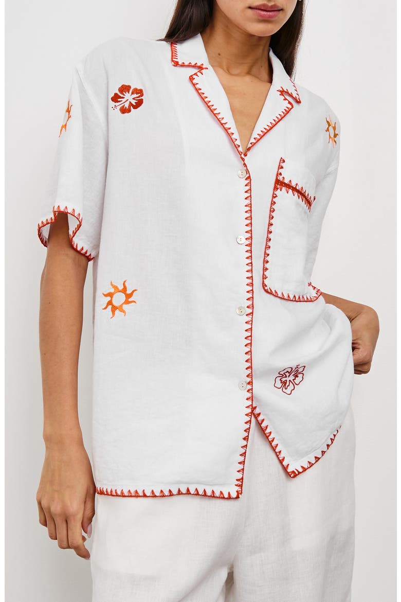 Island Embroidered Linen Blend Camp Shirt, Alternate, color, WHITE