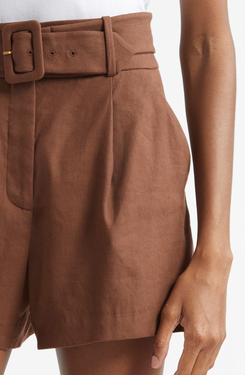 Veronica Beard Piper Pleated Linen Blend Shorts, Alternate, color, Light Chicory