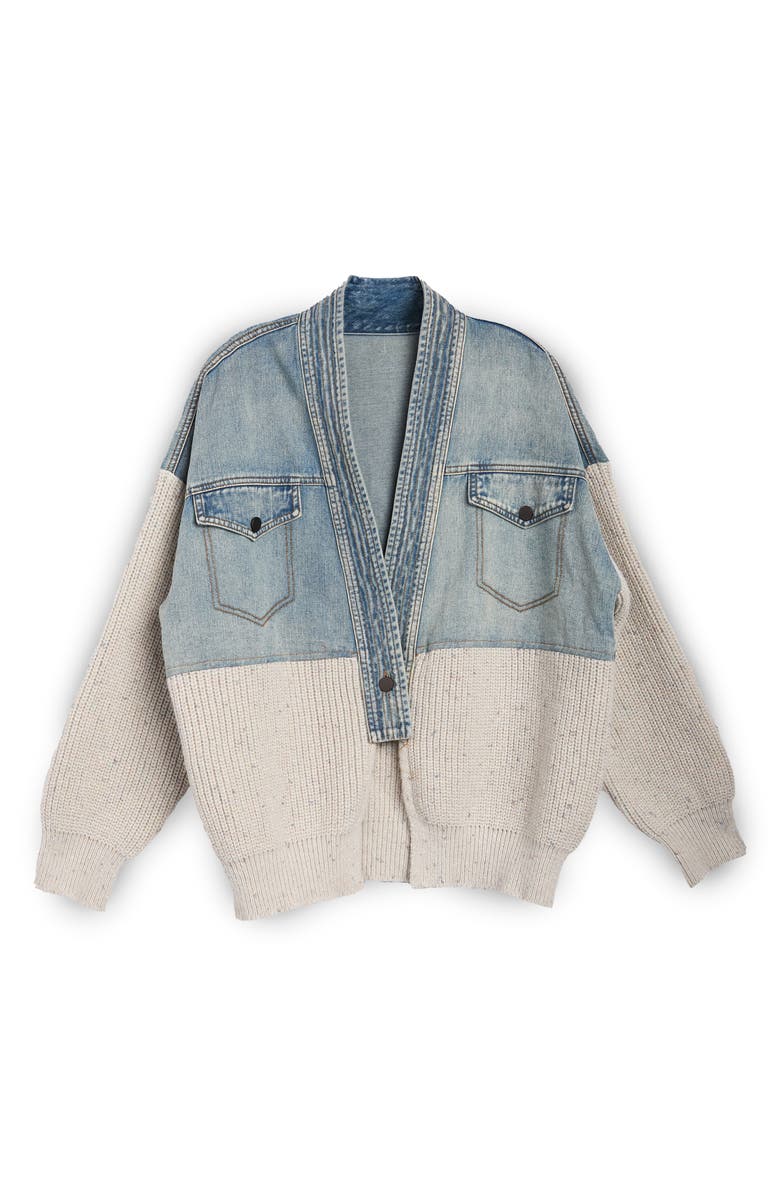SAACHI Mixed Media Open Front Cardigan Jakcet, Alternate, color, Denim
