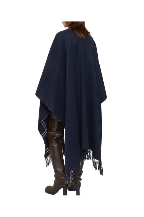 Burberry Reversible Check Wool Cashmere Cape In Blue