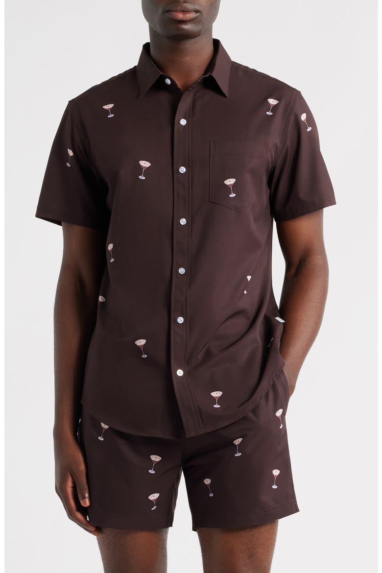 Espresso Martini Trim Fit Short Sleeve Performance Button-Down Shirt, Main, color, BROWN