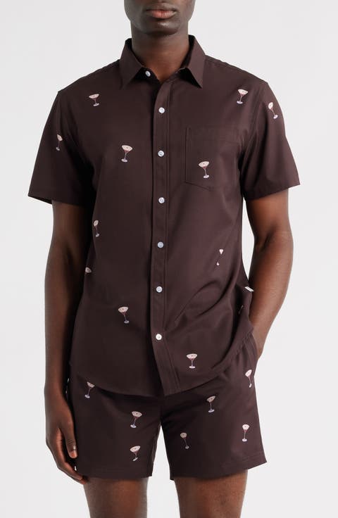 Espresso Martini Trim Fit Short Sleeve Performance Button-Down Shirt